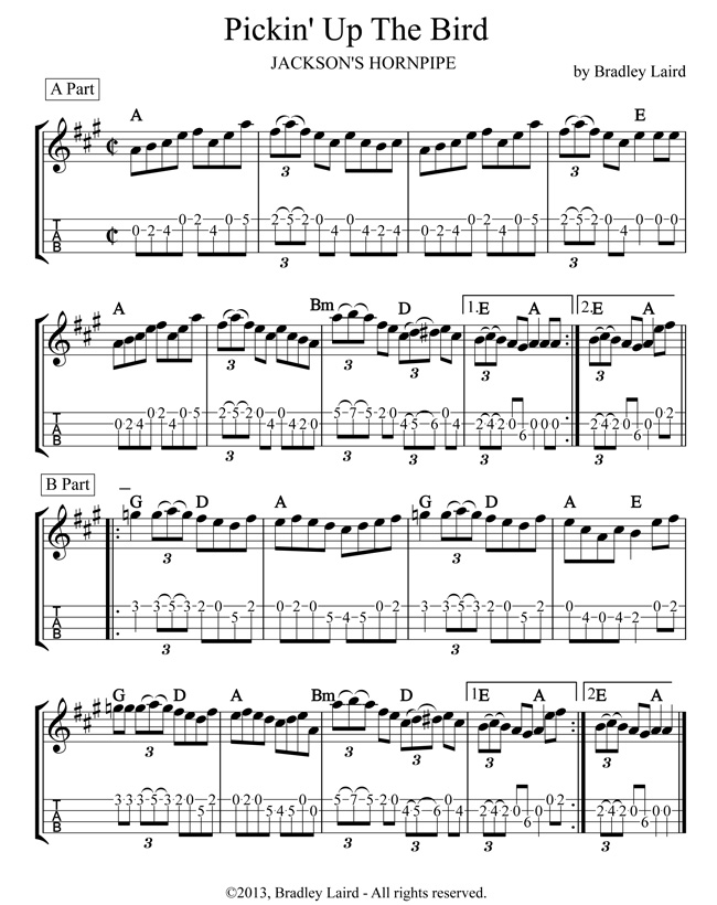 free mandolin tablature tab pickin up the bird